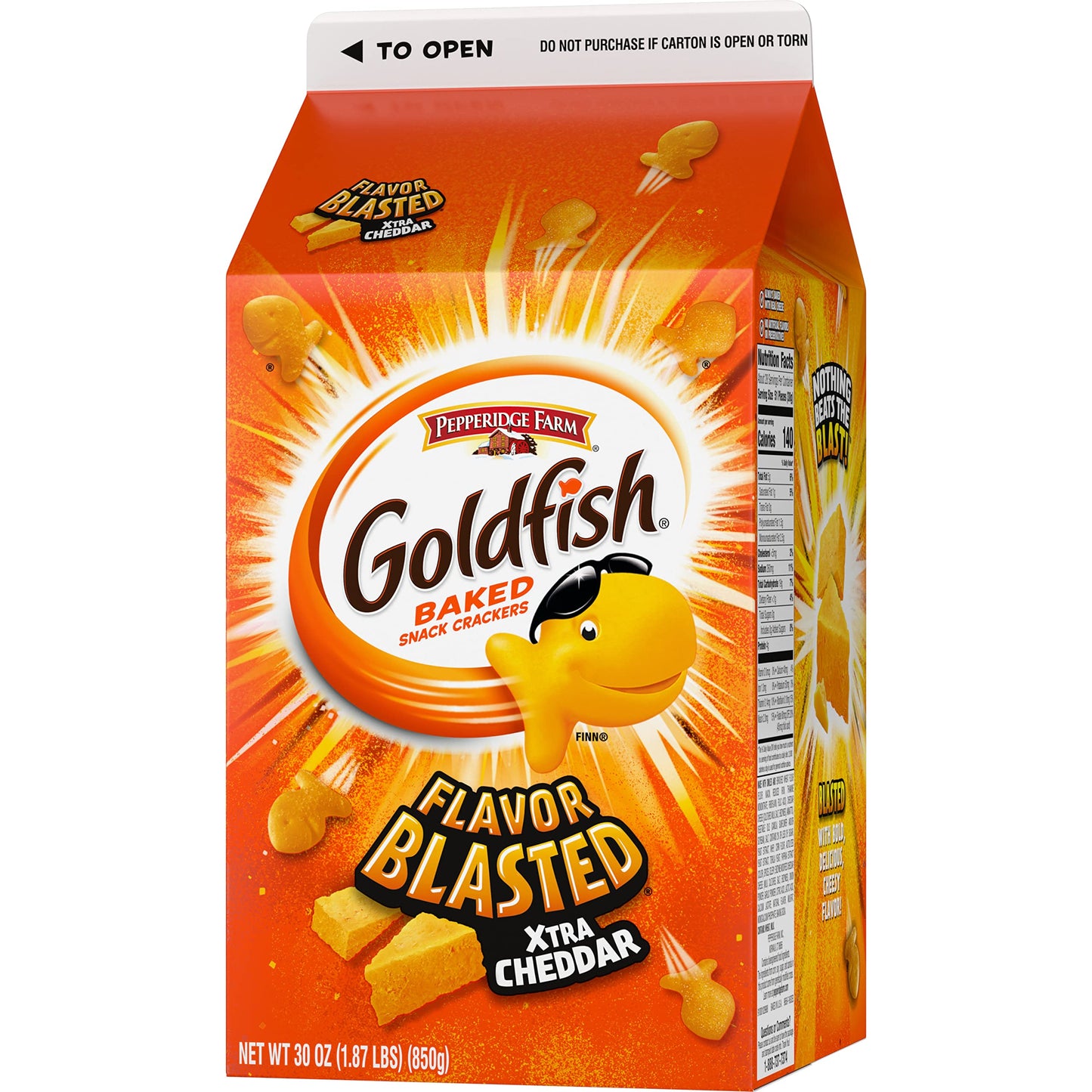 Pepperidge Farm Goldfish Flavor Blasted Xtra Cheddar Crackers, 30 Oz Carton, Pack of 6