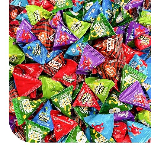 Popping Rock Candy Assortment - 1 Pound Box - 125 Count - Individually Wrapped Candy - Strawberry, Blue Raspberry, Grape, Tropical Punch, Apple
