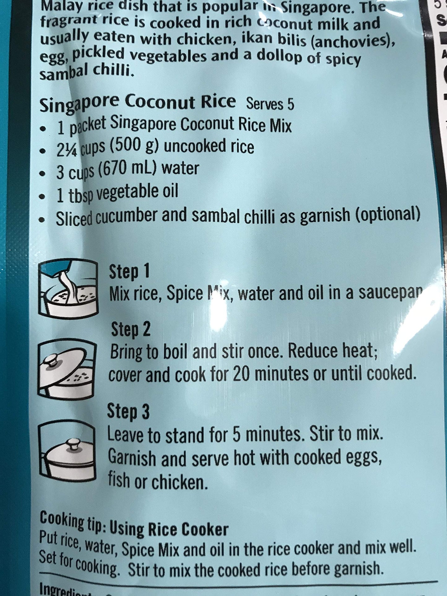 Asian Home Gourmet Spice Paste for Rice: Singapore Coconut Rice Mix (Nasi Lemak) (5 X 1.75 Oz)