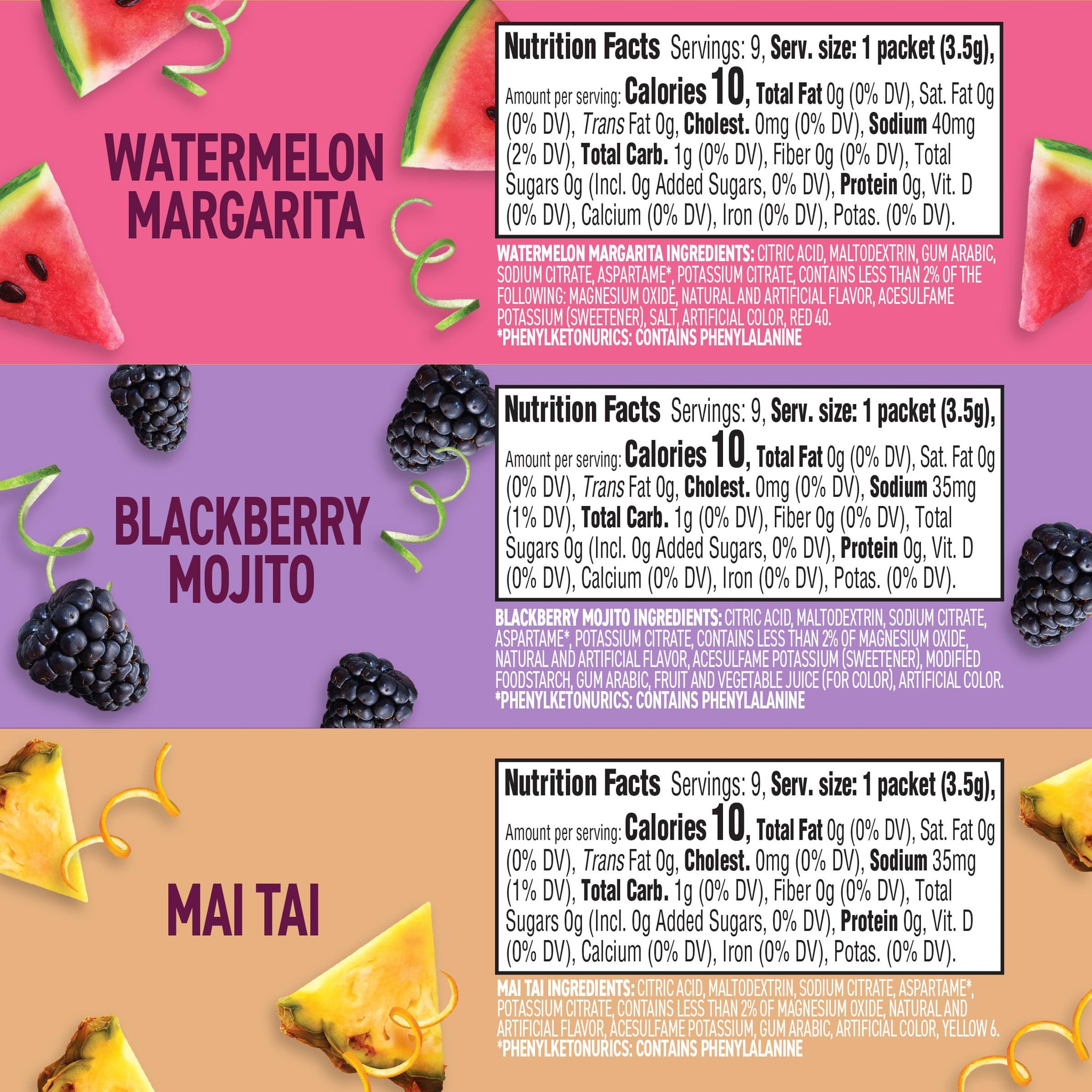 Crystal Light Mixology Drink Mix Variety Pack, 9 Packets, for Convenient On-the-Go Flavorful Hydration, Artificially Flavored Watermelon Margarita