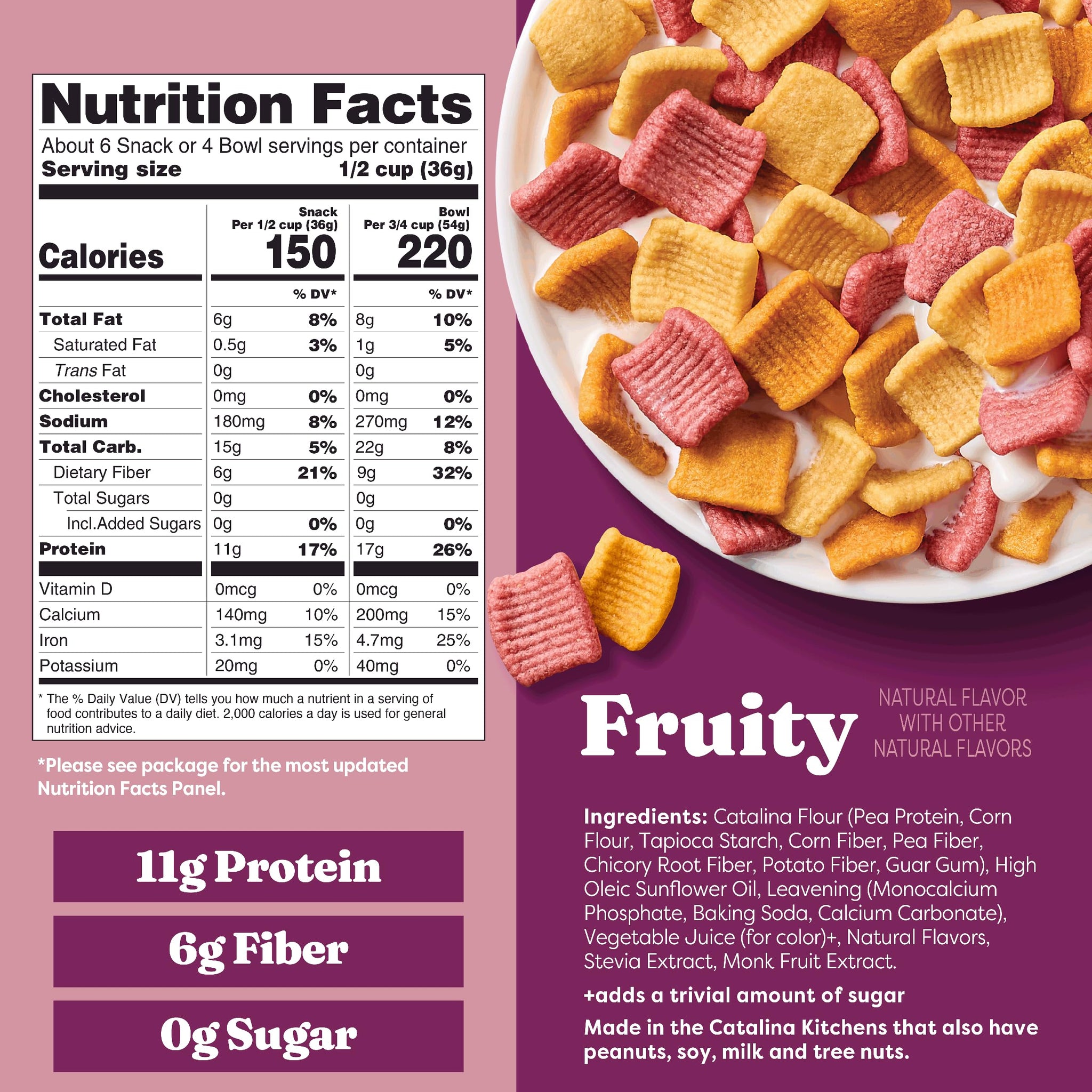 Catalina Crunch Protein Cereal - Sugar Free Breakfast Cereal with 11g of Protein - Gluten Free - Fruity - 8 oz. Bag (Pack of 1) (Packaging May Vary)
