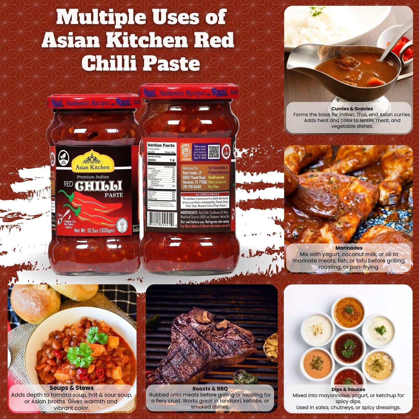 Asian Kitchen Red Chilli Cooking Paste 10.58oz (300g) Glass Jar ~ Vegan | Gluten Free | NON-GMO | No Colors | Indian Origin
