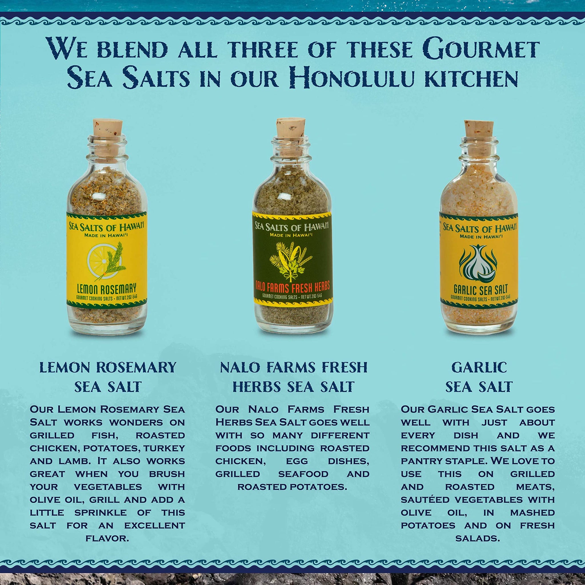 Sea Salts of Hawaii Seasoning Sea Salts Spice Set (Chef Set) - Great for Grilling, Cooking and Gifting. All Purpose Sea Salt with Herbs - Great