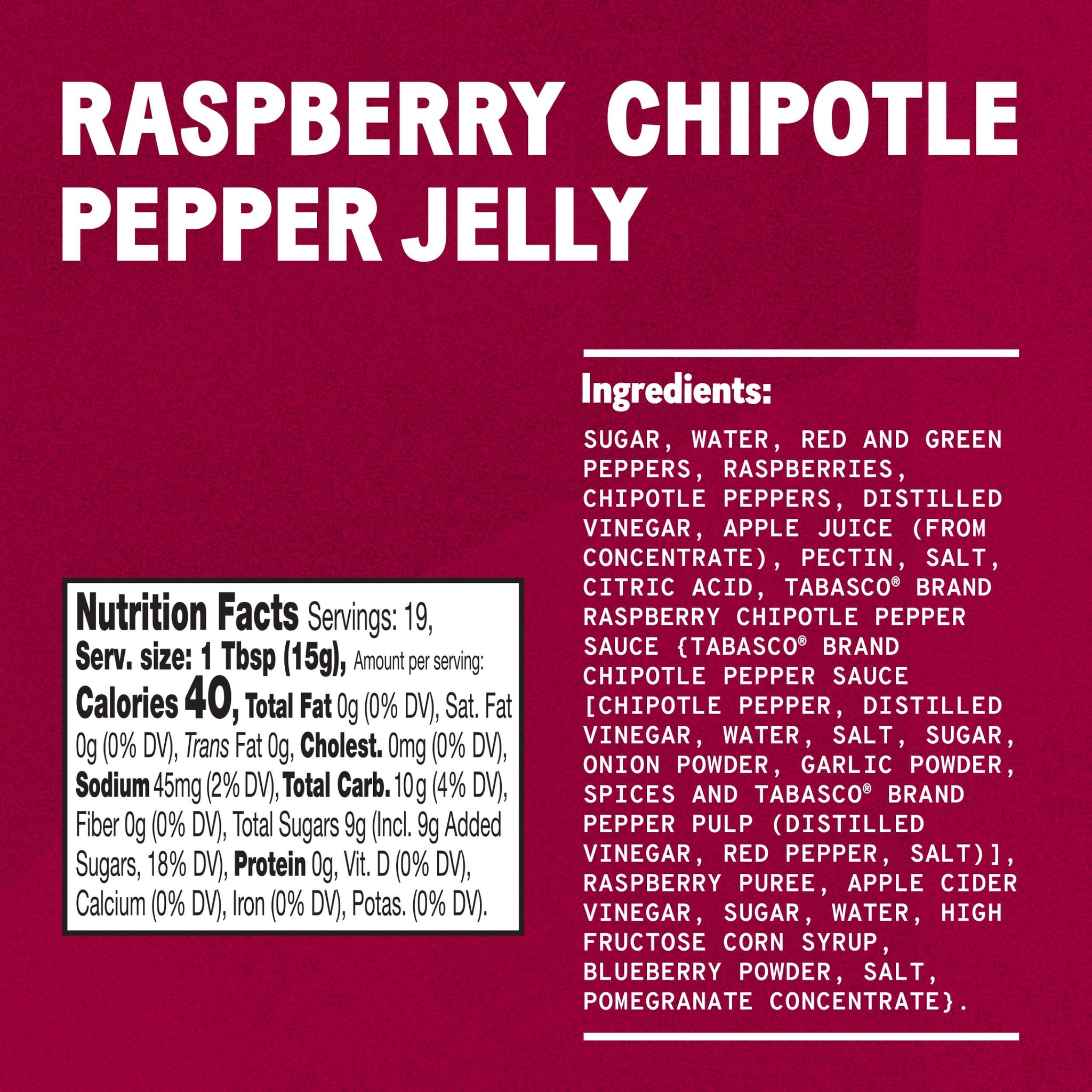TABASCO Brand Raspberry Chipotle Pepper Jelly, Glass Jar, Versatile, Mild & Sweet Raspberry Chipotle Jelly, Perfect for Charcuterie & Appetizers
