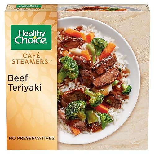 Healthy Choice Cafe Steamers Beef Teriyaki, Convenient Microwave Meal Made With No Preservatives, Frozen Meal, 9.5 OZ Bowl