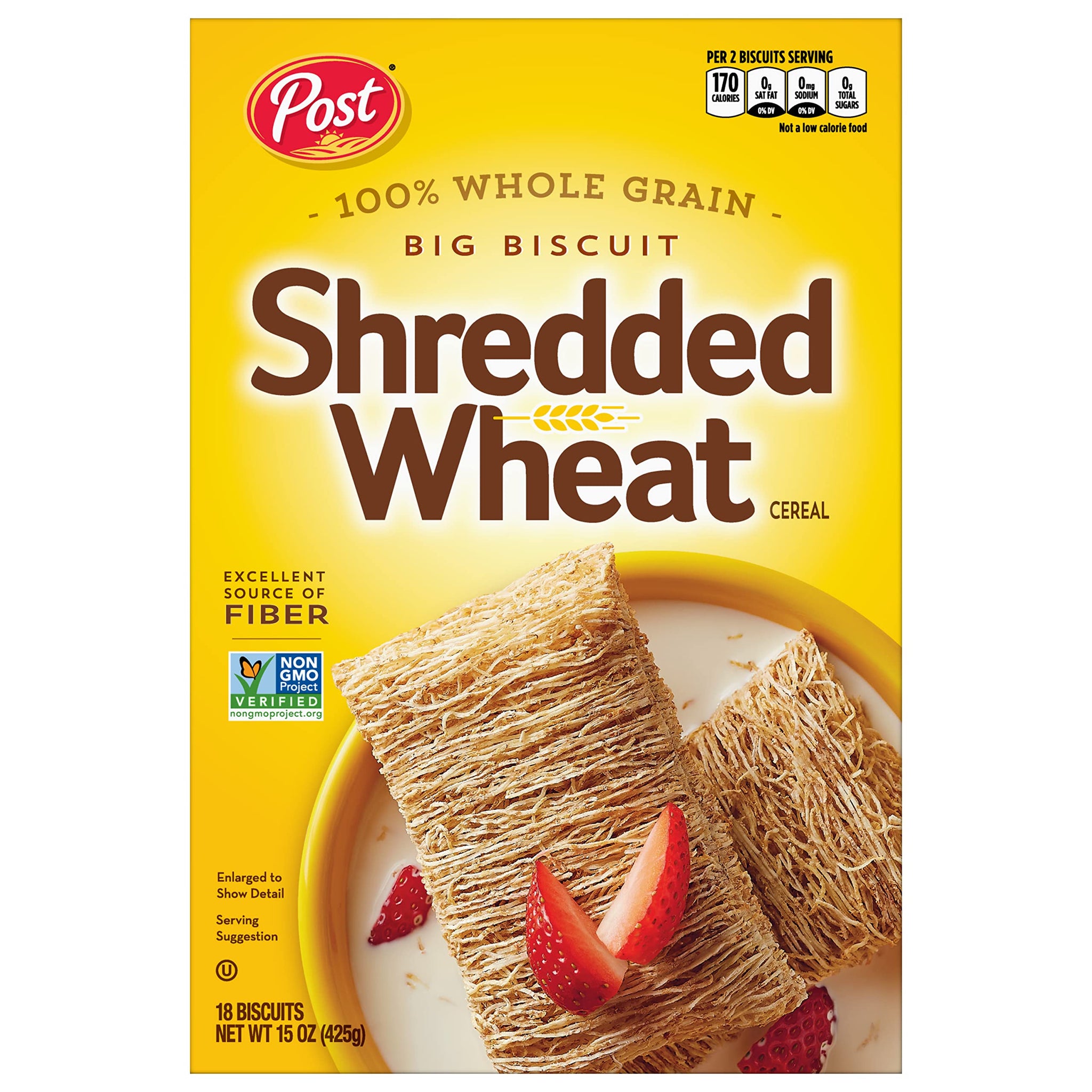 Shredded Wheat Big Biscuit, Whole Grain, Non-GMO, Heart Healthy Breakfast Cereal, 15 oz Box