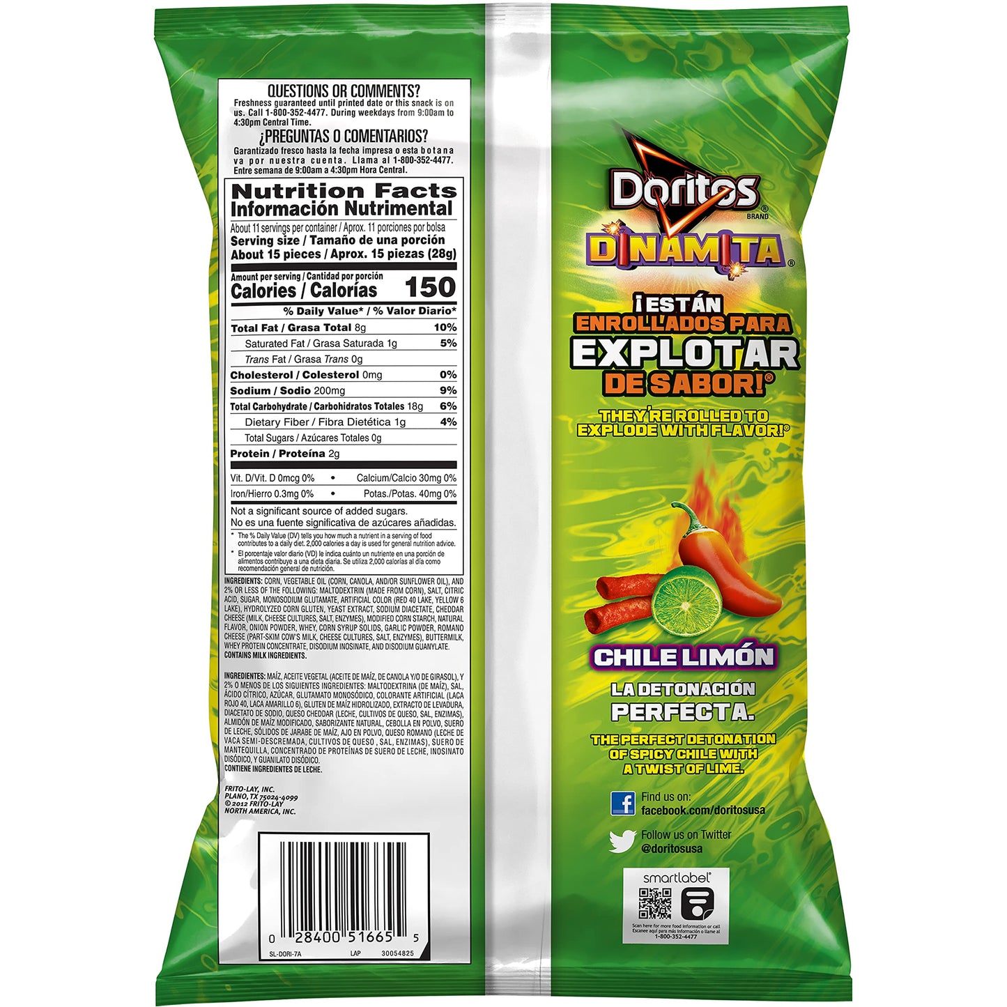 Doritos Tortilla Chips Dinamita Chile Limon Bag, 10.75 Oz
