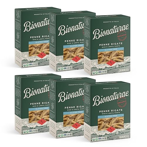 Bionaturae Penne Rigate Pasta Noodles - Gluten Free Pasta Organic, Rice & Lentil Pasta, Kosher Certified, High Protein, Non-GMO, USDA Certified