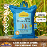 Asian Kitchen Crystal Sona Masoori Aged Rice 10-Pound Bag, 10lbs (4.54kg) Short Grain Rice ~ All Natural | Gluten Friendly | Vegan | Indian Origin |