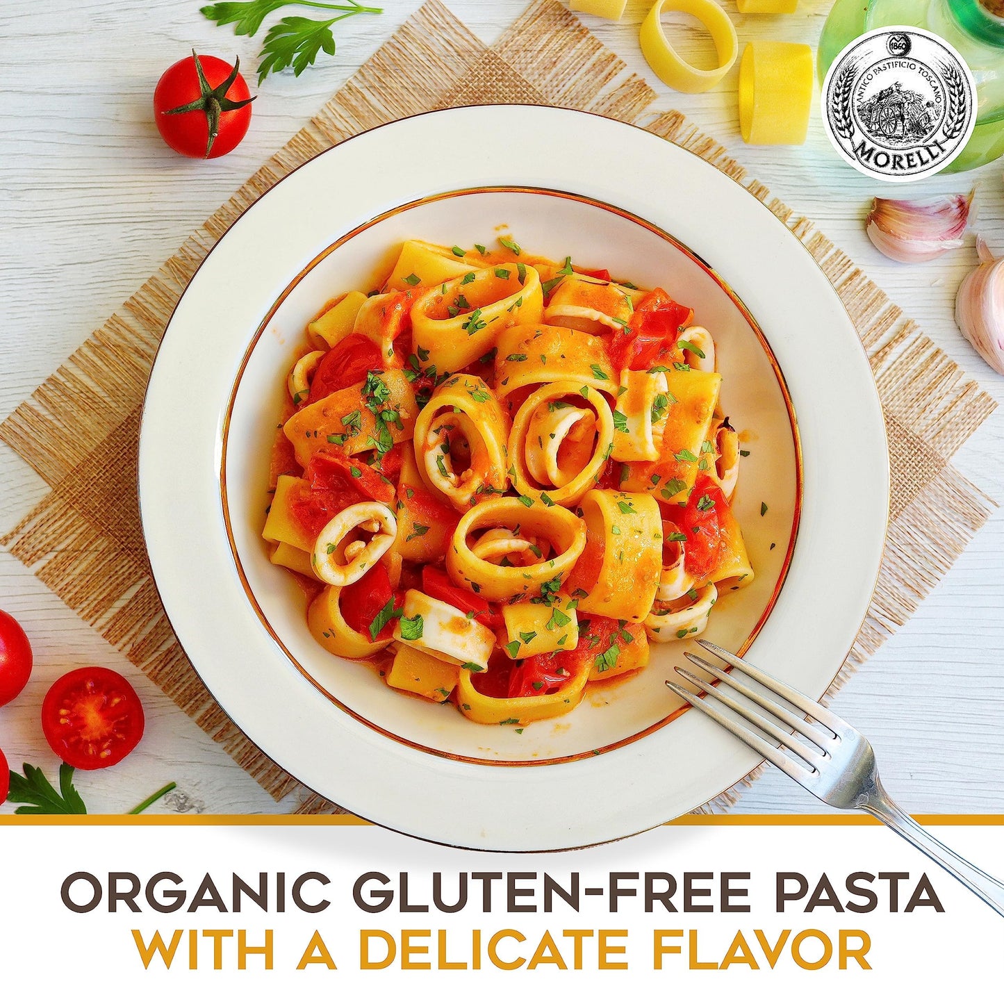 Morelli Mezzi Paccheri Organic Pasta - Italian, Gourmet, Large Circle Gluten-Free Pasta from Italy Made from Corn & Rice, for Stuffing - 8.8 oz (Pack