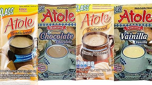 Klass Atole Variety Bundle, 1.52 oz (Pack of 6) includes 1-Pkt Chocolate + 3-Pkt Vanilla + 1-Pkt Coconut + 1-Pkt Walnut
