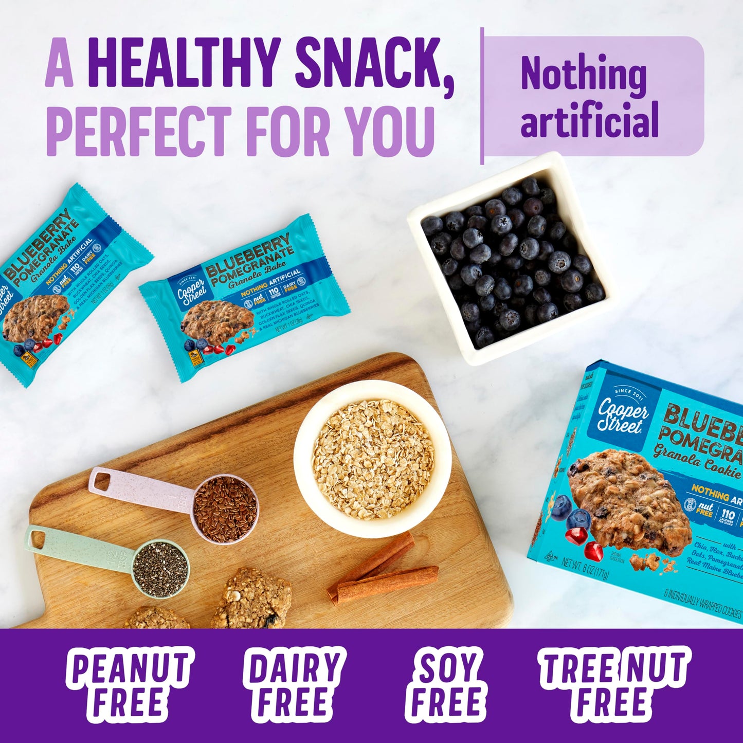 Cooper Street Granola Bakes in Delicious Blueberry Pomegranate Flavor | Healthy Chewy Granola Bars with Chia, Flax, Buckwheat and Oats | Individually