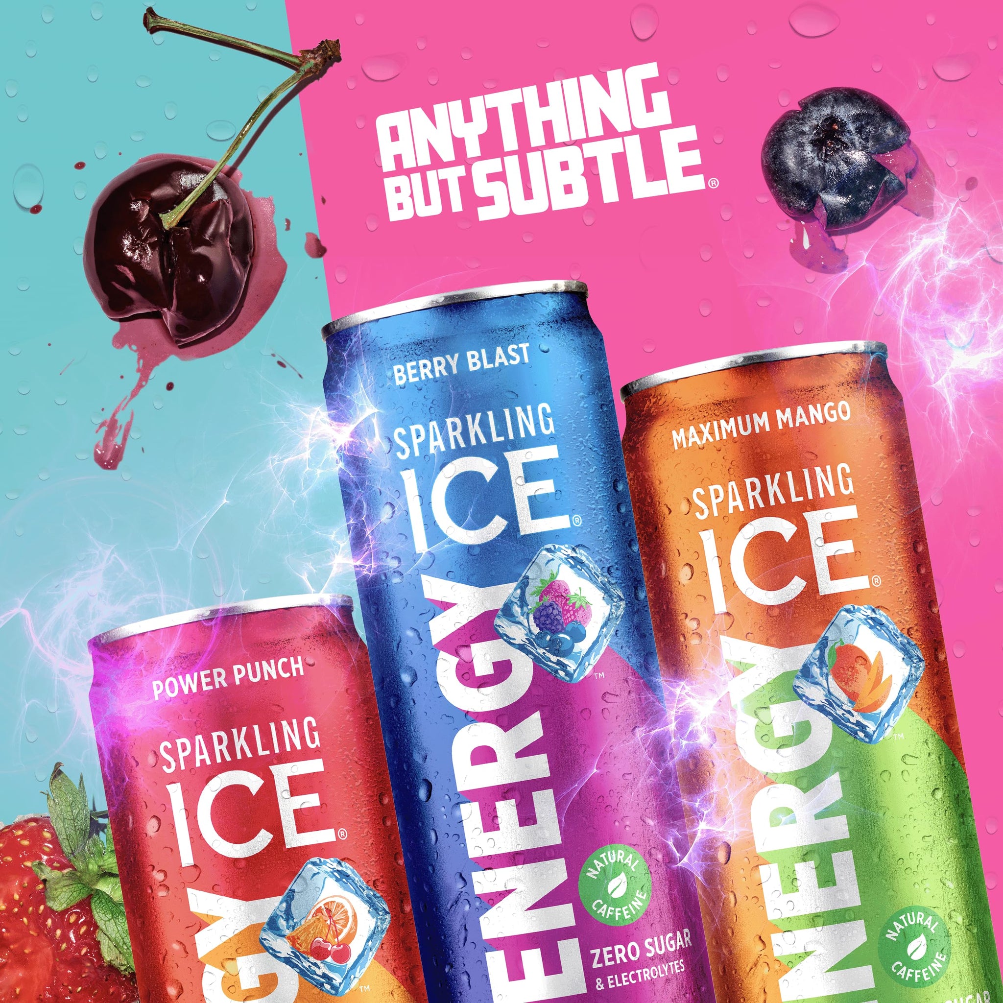 Sparkling Ice Energy Variety 12Pk. Energy Drinks with Vitamins + Antioxidants, Zero Sugar, Berry Blast, Maximum Mango, Power Punch flavors. 12 fl oz