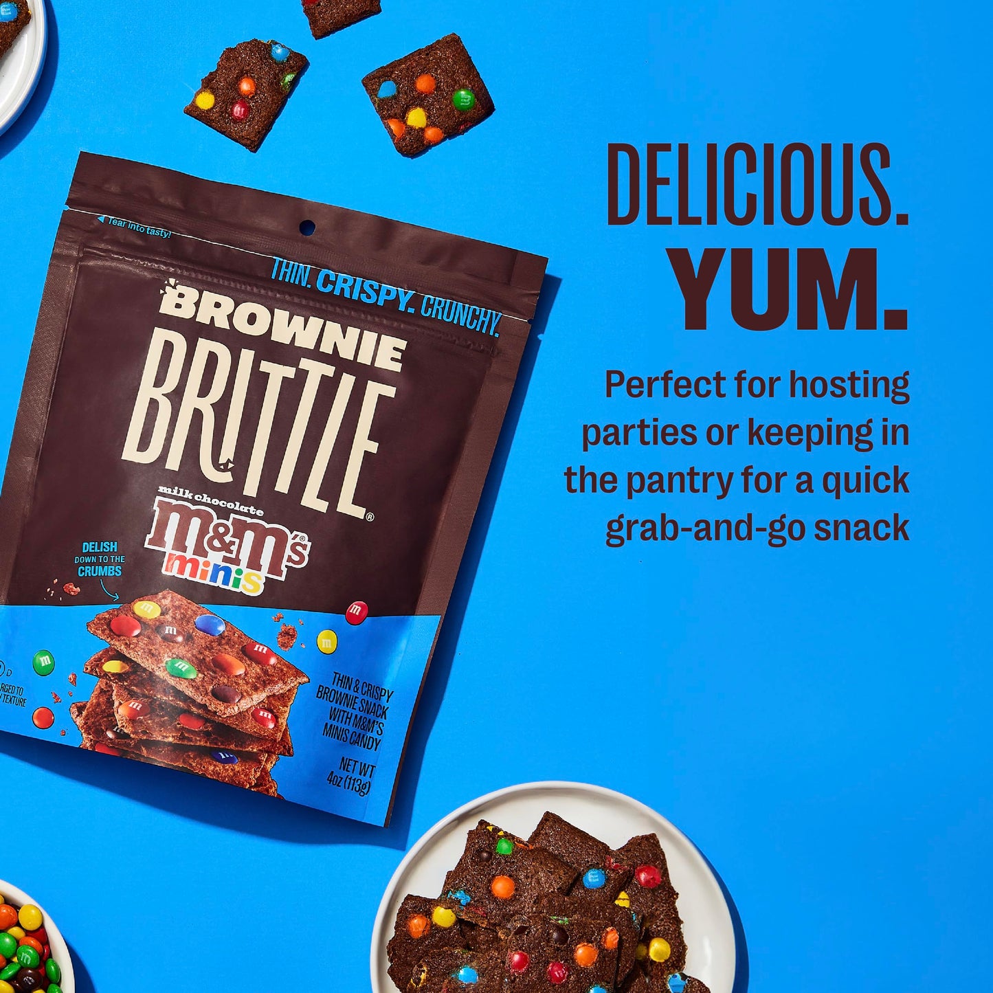 Brownie Brittle - M&M’S Minis Thin and Crispy Sweet Snacks (Pack of 6, 4 oz), Rich Gourmet Brownie Bites Dessert