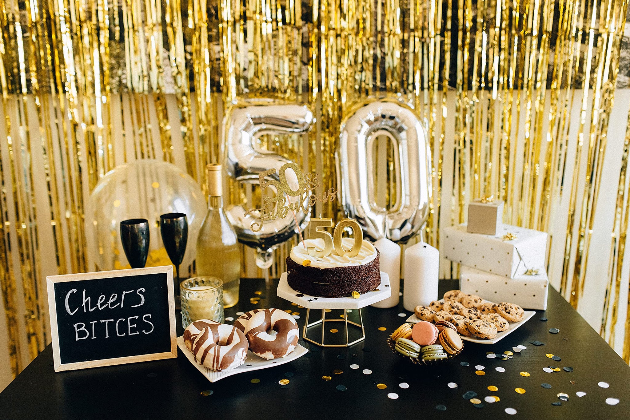 AHAORAY 50 Fabulous Cake Topper, Premium Gold Glitter Cardboard Cake Decoration for 50th Happy Birthday Party - Fifty and Fabulous Cake Topper