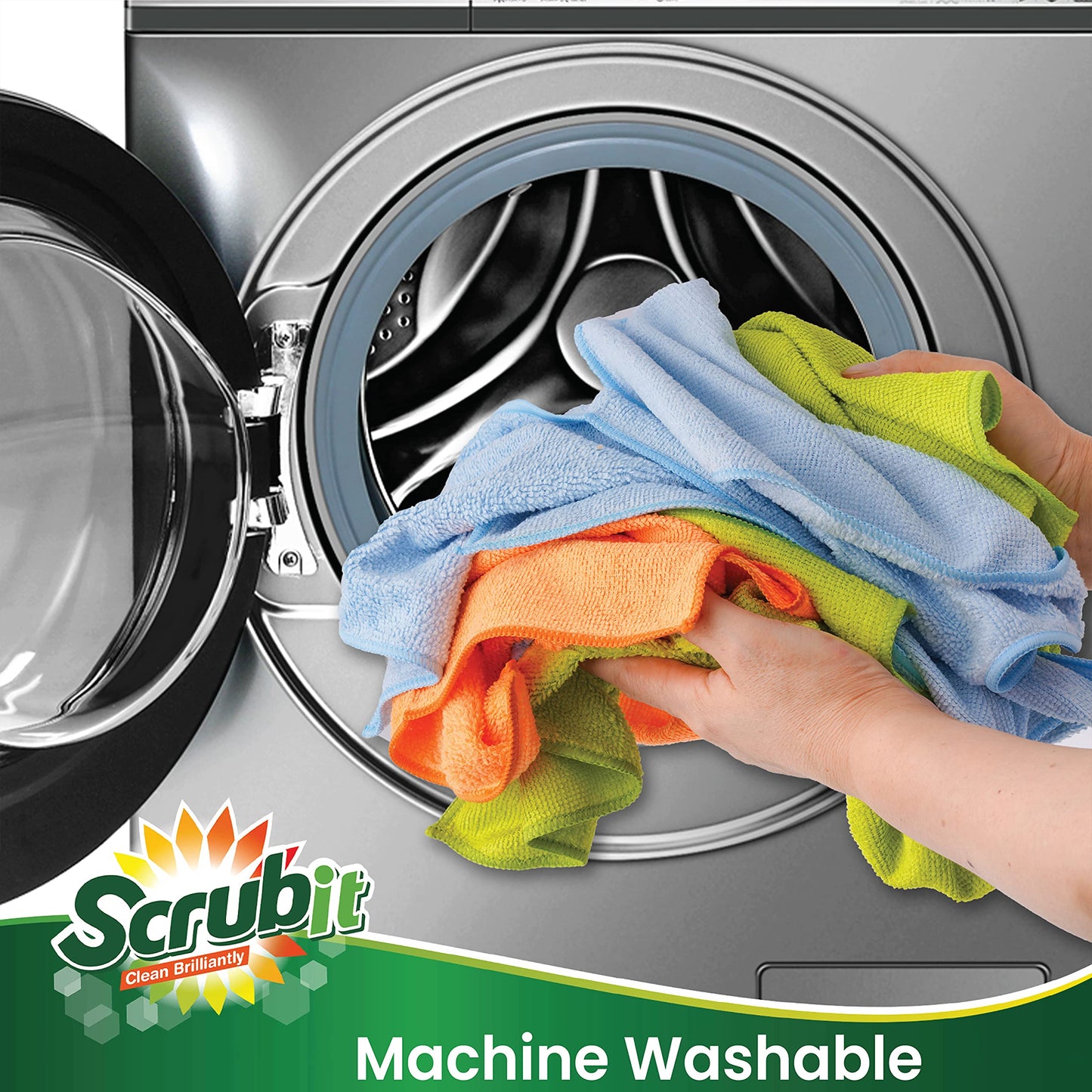 SCRUBIT Microfiber Cleaning Cloth - 8PK- Super Soft Cloths for Kitchen, Car, Windows - 12x14 in. Lint Free Towels