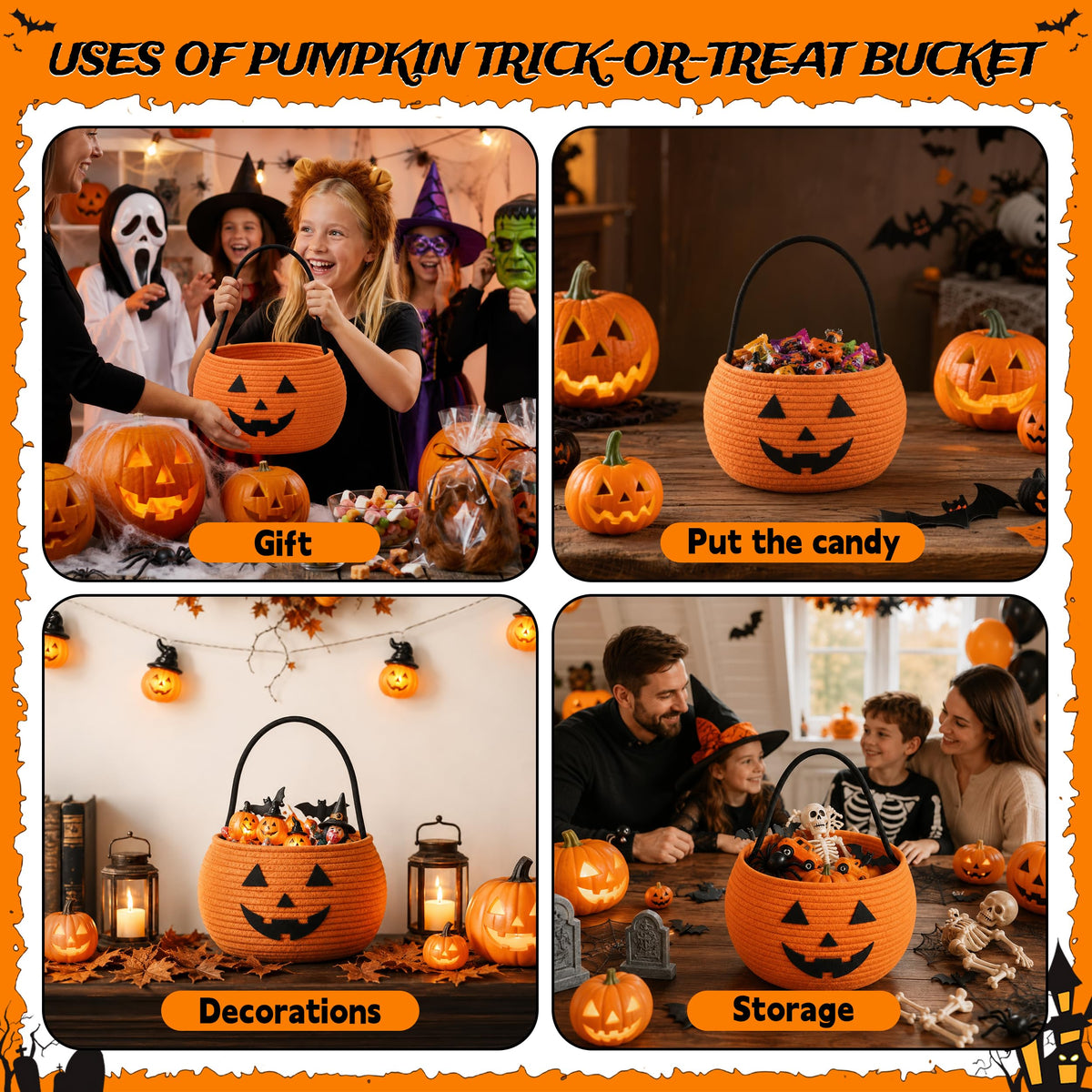 MELLBAY Halloween Basket, Pumpkin Trick or Treat Buckets, 2 Pcs