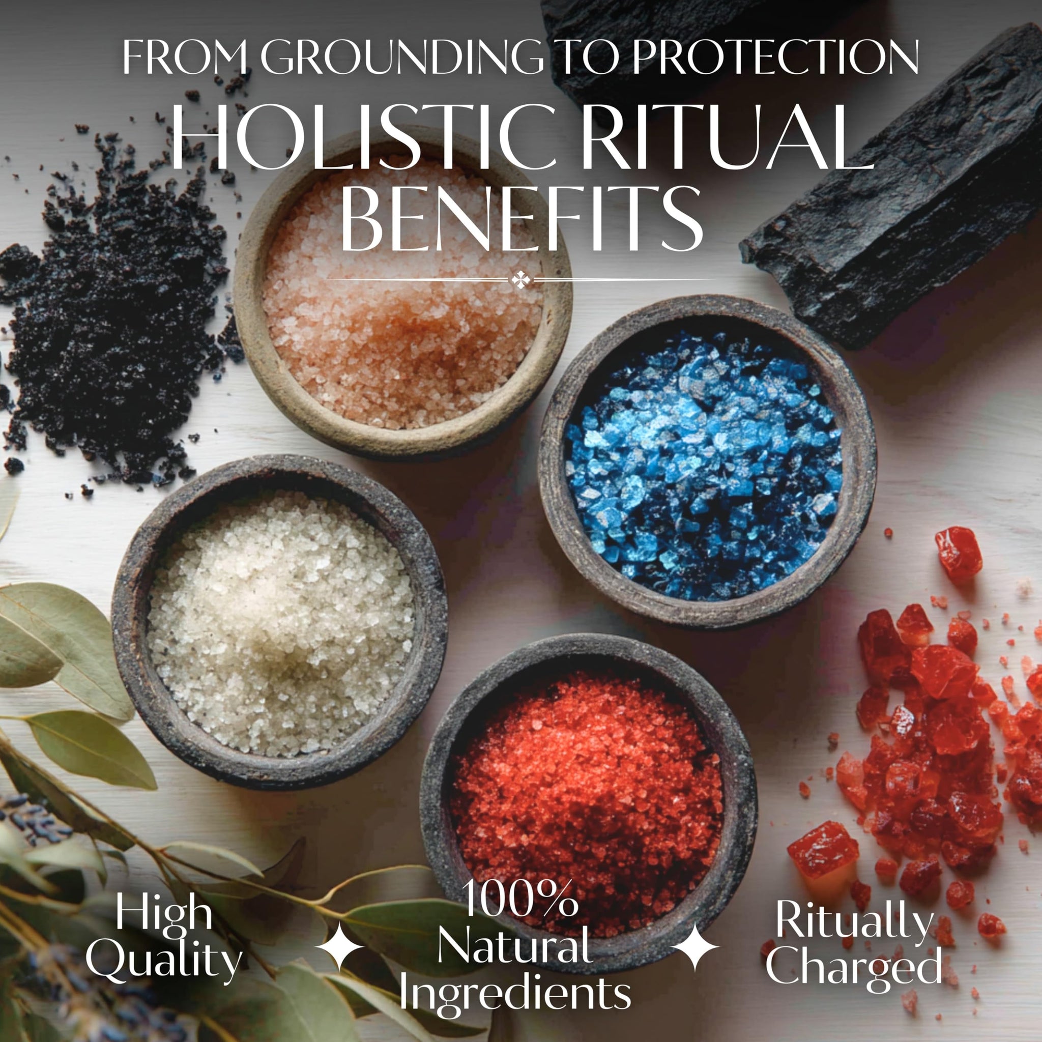 Ritual Salt Starter Collection Pack for Ceremony and Spell - Handcrafted Negative Energy Protection Crystals for Witchcraft Supplies - Witches