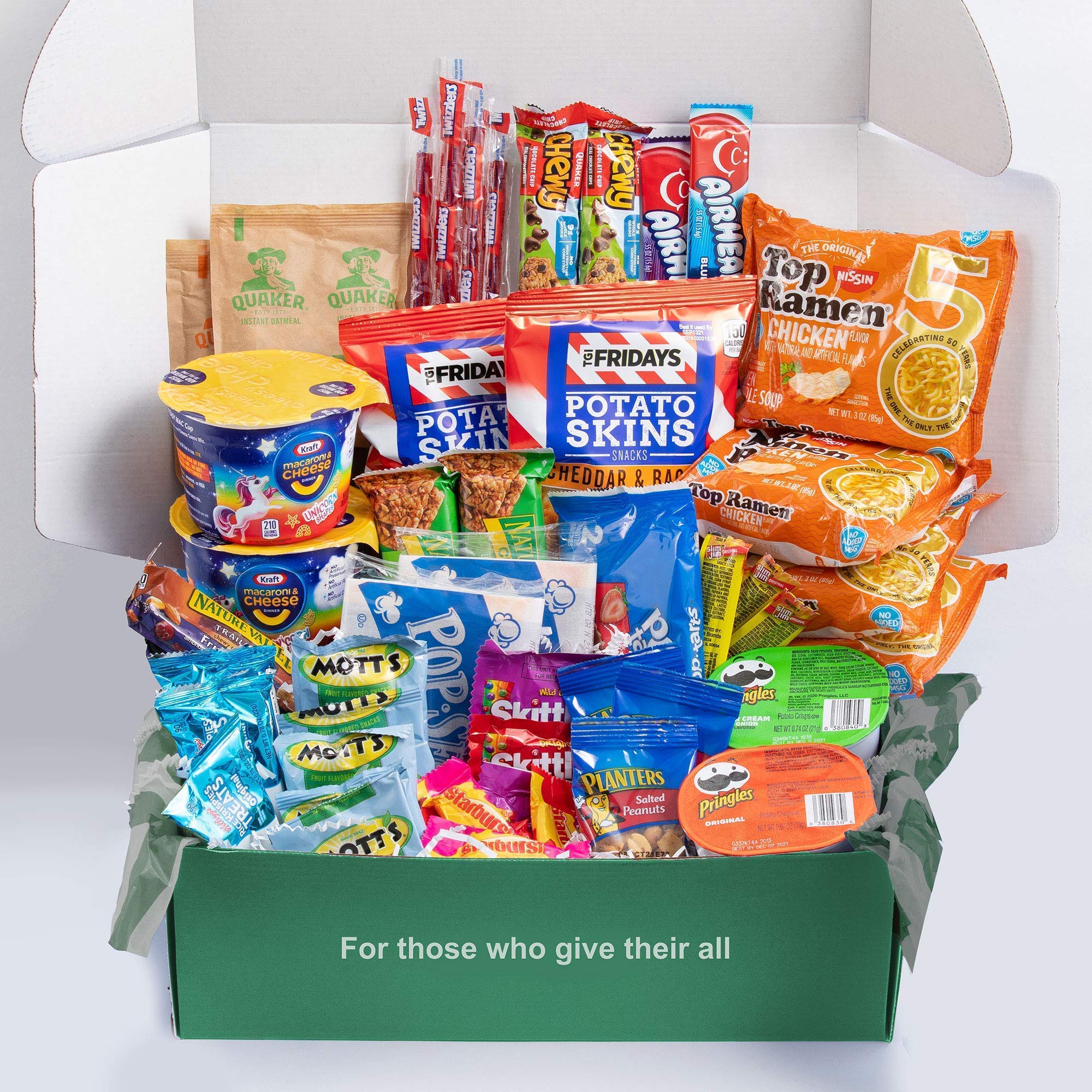 My Hero Crate Microwave Military Care Package - 50 Pcs Variety Gift Basket - Snack Variety Box Pack with Ramen, Candy, Pop Tarts, Nuts, Skittles