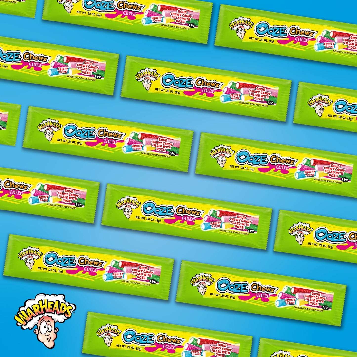WARHEADS - Sour Ooze Chewz Sticks - Individually Wrapped, Chewy Candy with Sour Filling - Mango, Strawberry, Green Apple, Black Cherry, Watermelon