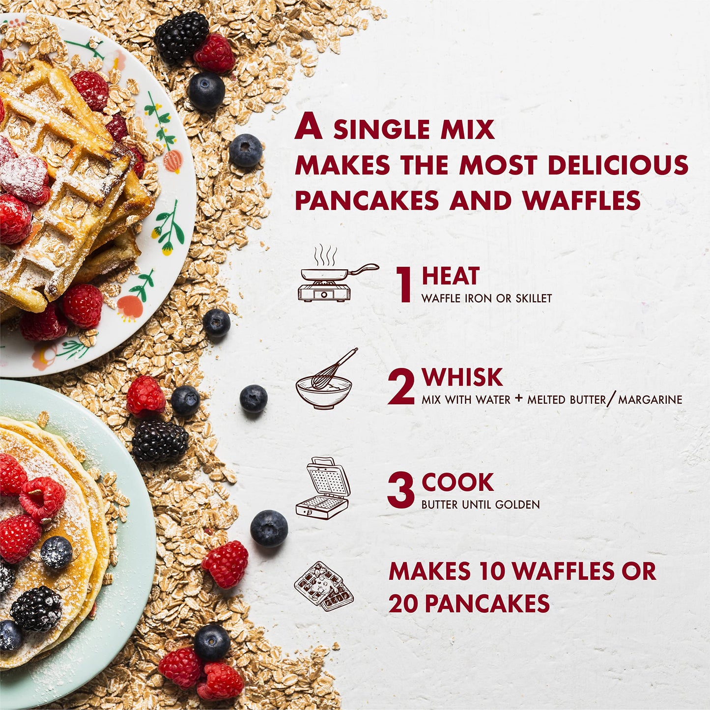Classique Fare Belgian Waffle Mix - Makes Light and Crisp Waffles, Pancakes, Muffins and Crepes - Works with Griddle Maker - Fast and Fresh Breakfast Foods - 1 Pound (Pack of 6)