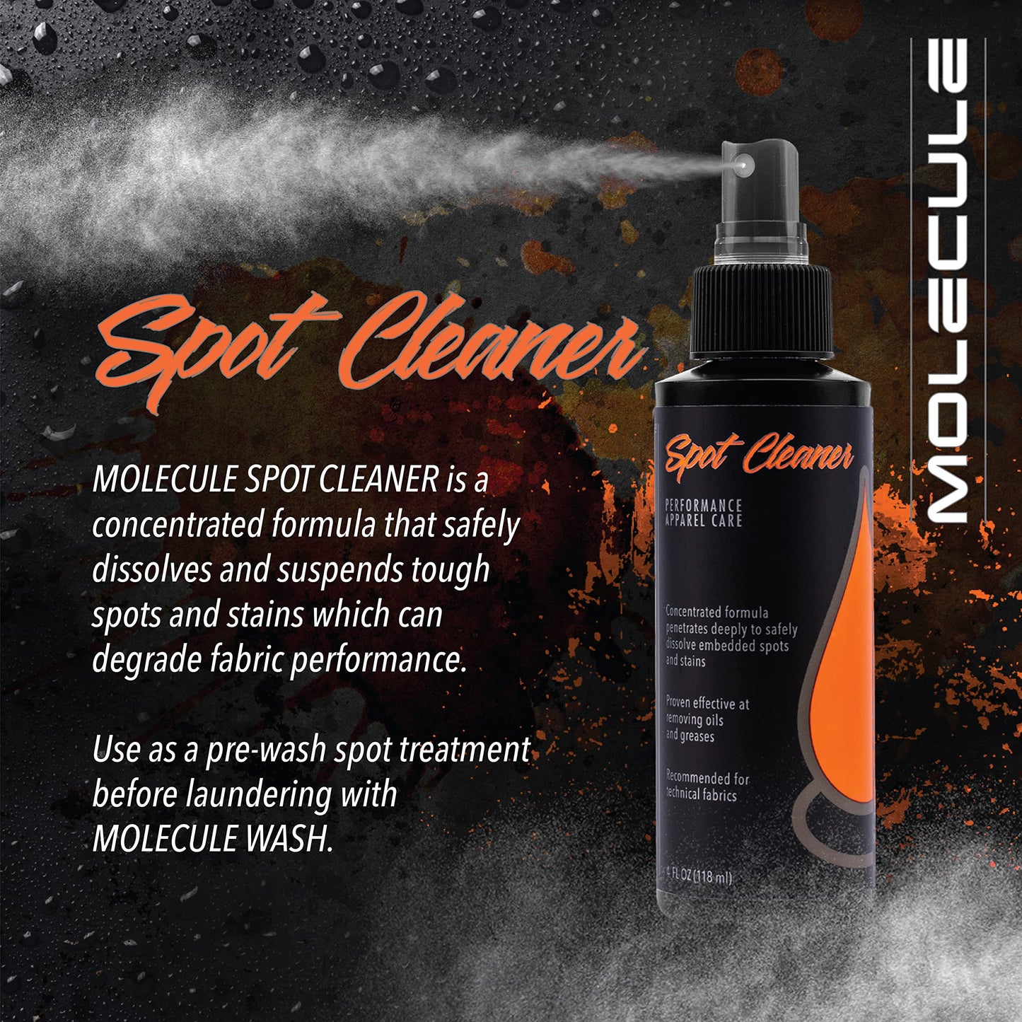 Molecule Spot Cleaner Spray | Performance Apparel Care | Removes Tough Spots and Stains on Racing Suits & Technical Fabrics | 4 Ounces