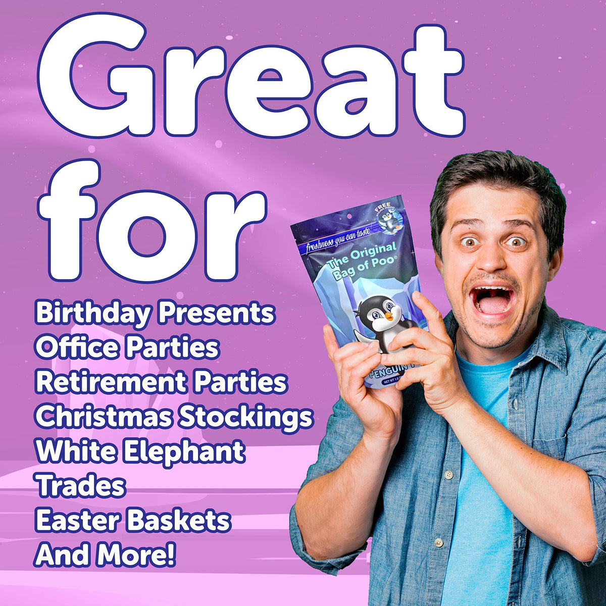 The Original Bag of Poo®, Penguin Poo (Vanilla Flavor Cotton Candy) Novelty Poop Gag Gift. Free sticker inside.