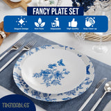 Trendables Disposable Plates For Party Supplies | Blue Floral Plastic Plates For Wedding 40 Pcs - 20 X 8 & 20 X 10 Dinner Plate Sets | Floral Plate