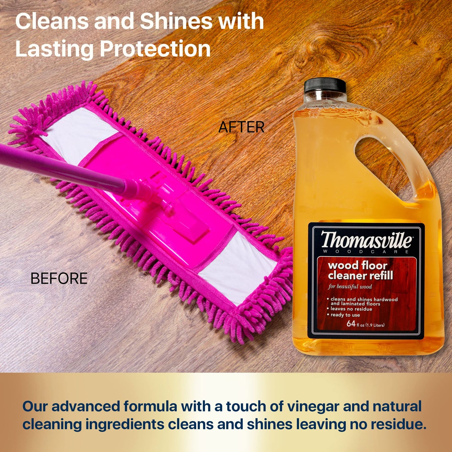THOMASVILLE WOOD FLOOR CLEANER REFILL - Multisurface Wood Cleaner and Polish Furniture Quick Shine Restorer Protector Kitchen Cabinets Surface Cleaner
