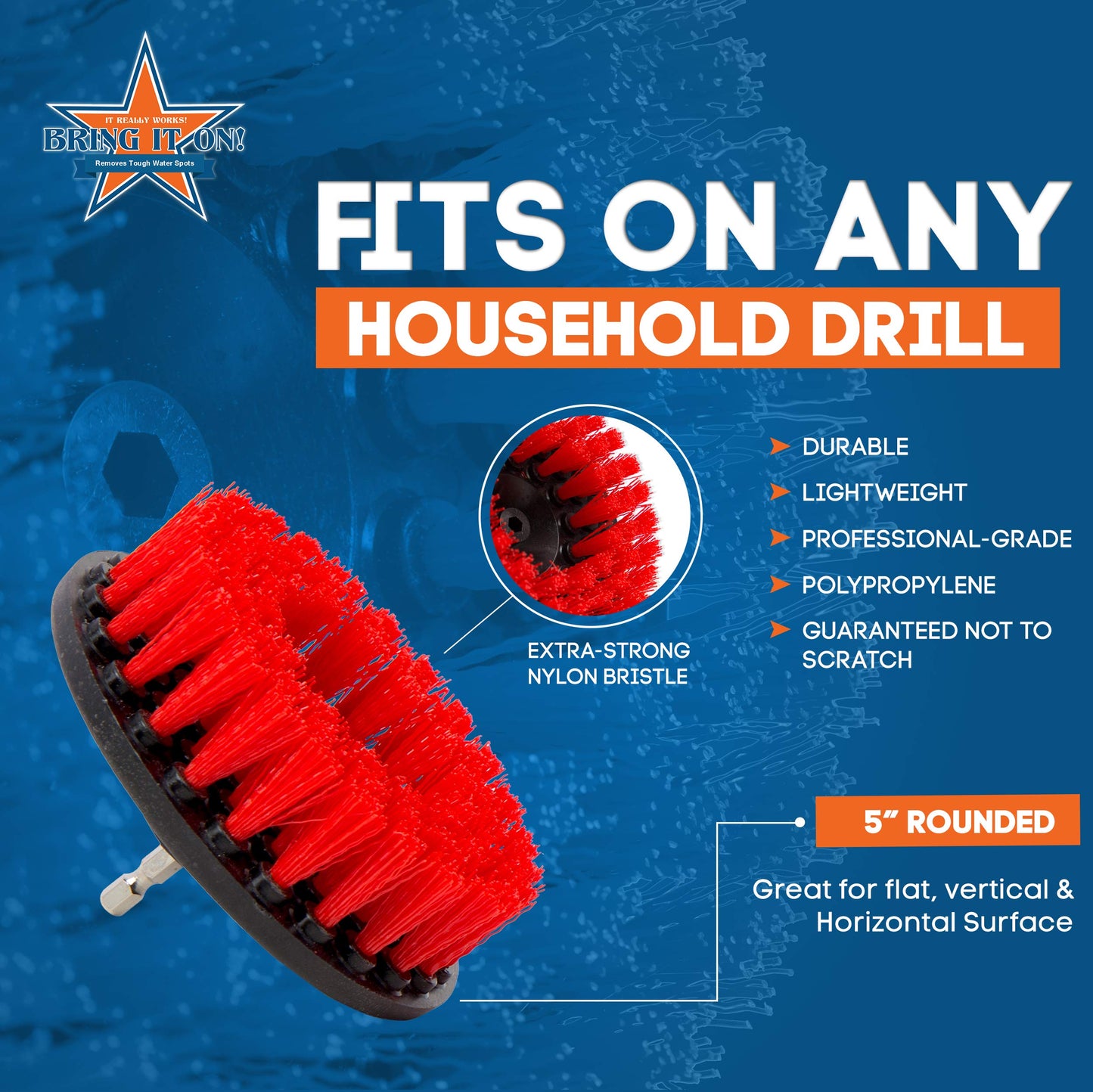 Grout Cleaner 5 Inch Flat Drill Brush | Tile and Grout Cleaner Tool Drill Brush Attachment | Bathroom and Shower Scrubber | Stiff Nylon Bristles