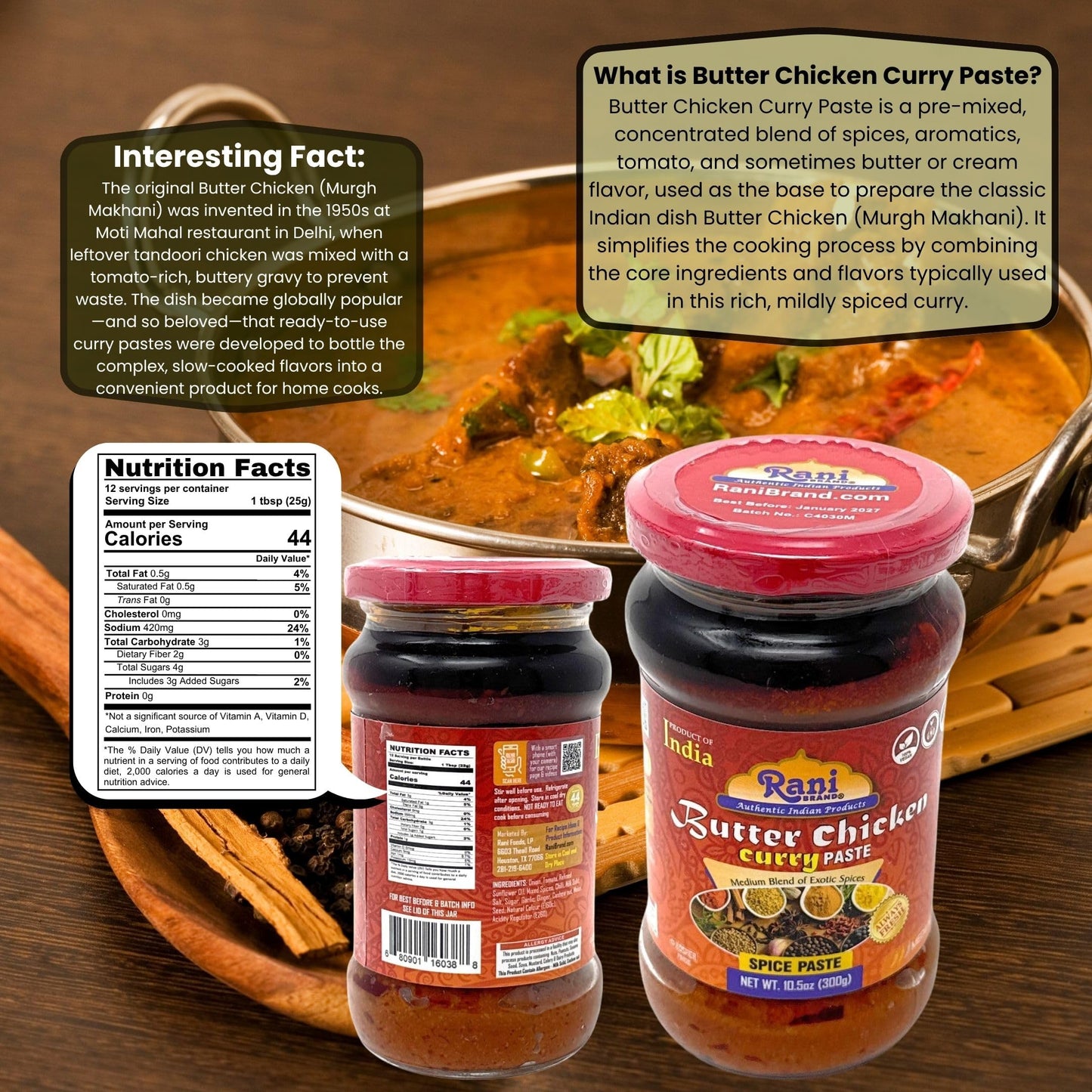 Rani Butter Chicken Curry Paste 10.5oz (300g) Glass Jar ~ Easy to Use | Vegan | No Colors | All Natural | NON-GMO | Gluten Free | Indian Origin