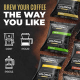Colonial Coffee 32 Count Single Pot Coffee Packets - 100% Arabica High Caffeine Medium-Dark Roast | Pre-Measured Frac Packs for 12 Cup Maker | Bulk