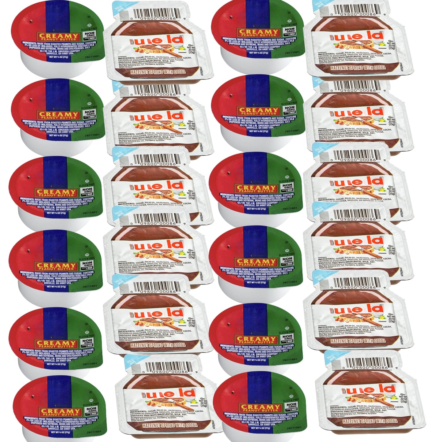 Peanut Butter & Hazelnut Cocoa Spread Cups - 24 Single Serve Breakfast Snack Packs - Individual Portion Cups for Kids Lunch, School, Office & Travel