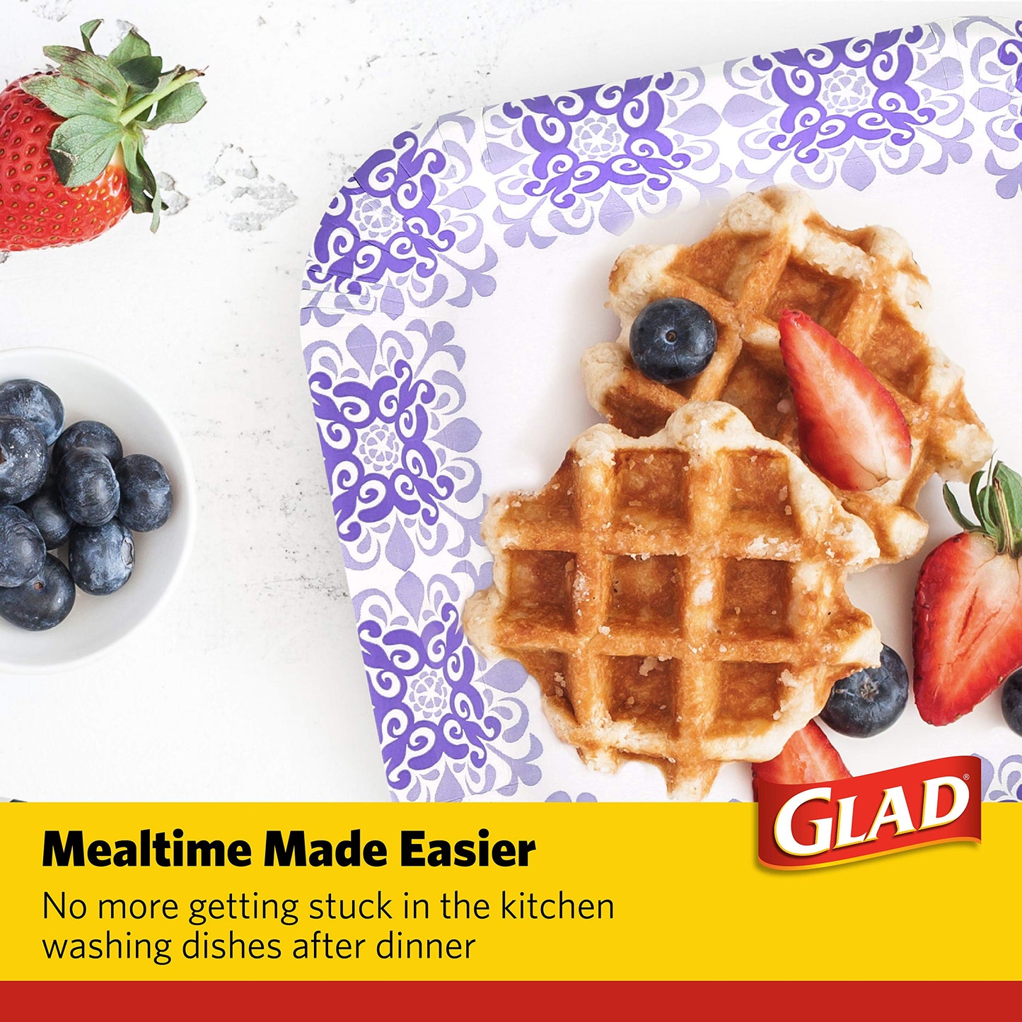 Glad Square Disposable Paper Plates for All Occasions | Soak Proof, Cut Proof, Microwaveable Heavy Duty Disposable Plates | 8.5" Diameter, 50 Count