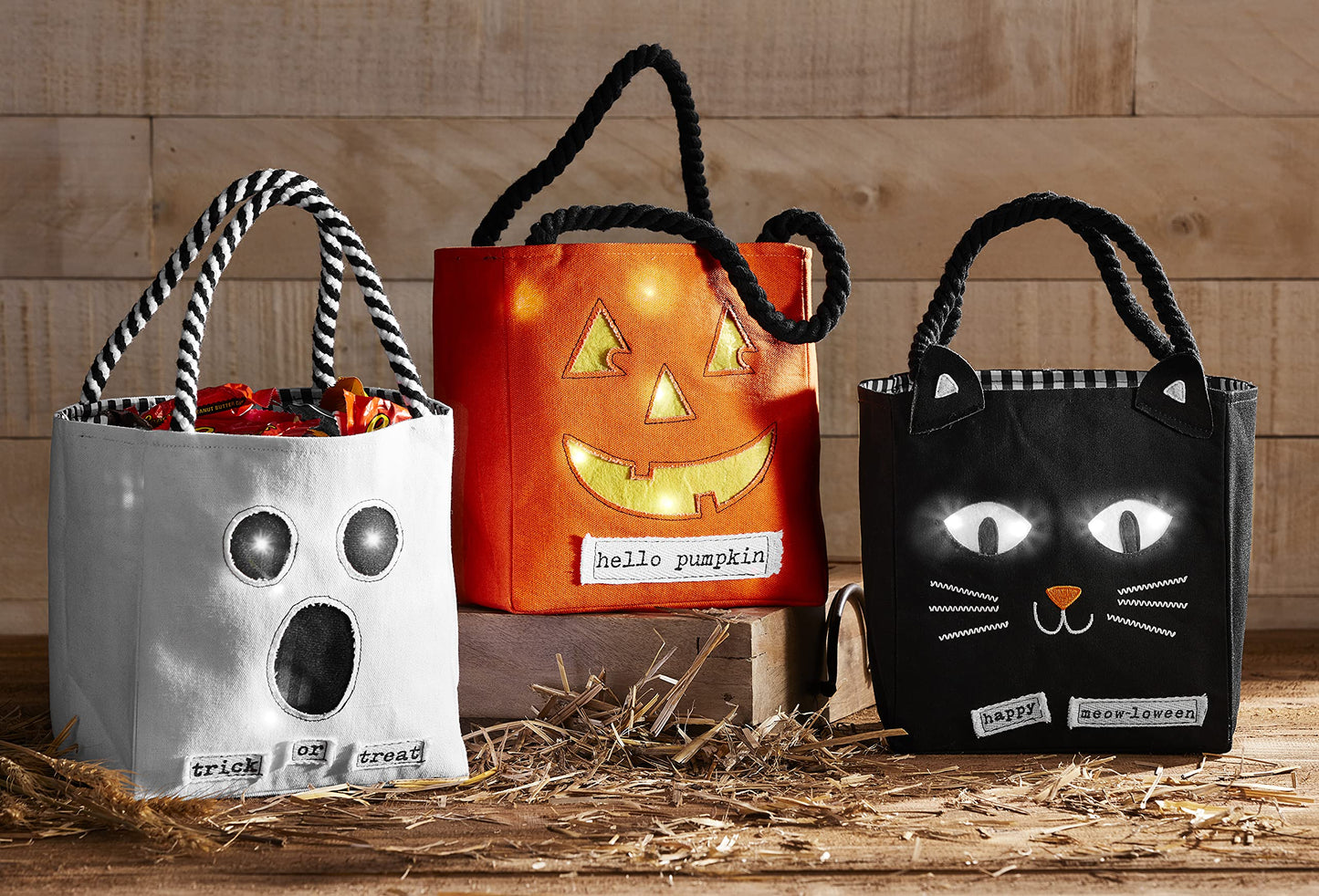 Mud Pie Children's Halloween LED Light Up Treat-or-Treat Candy Bag, Cat