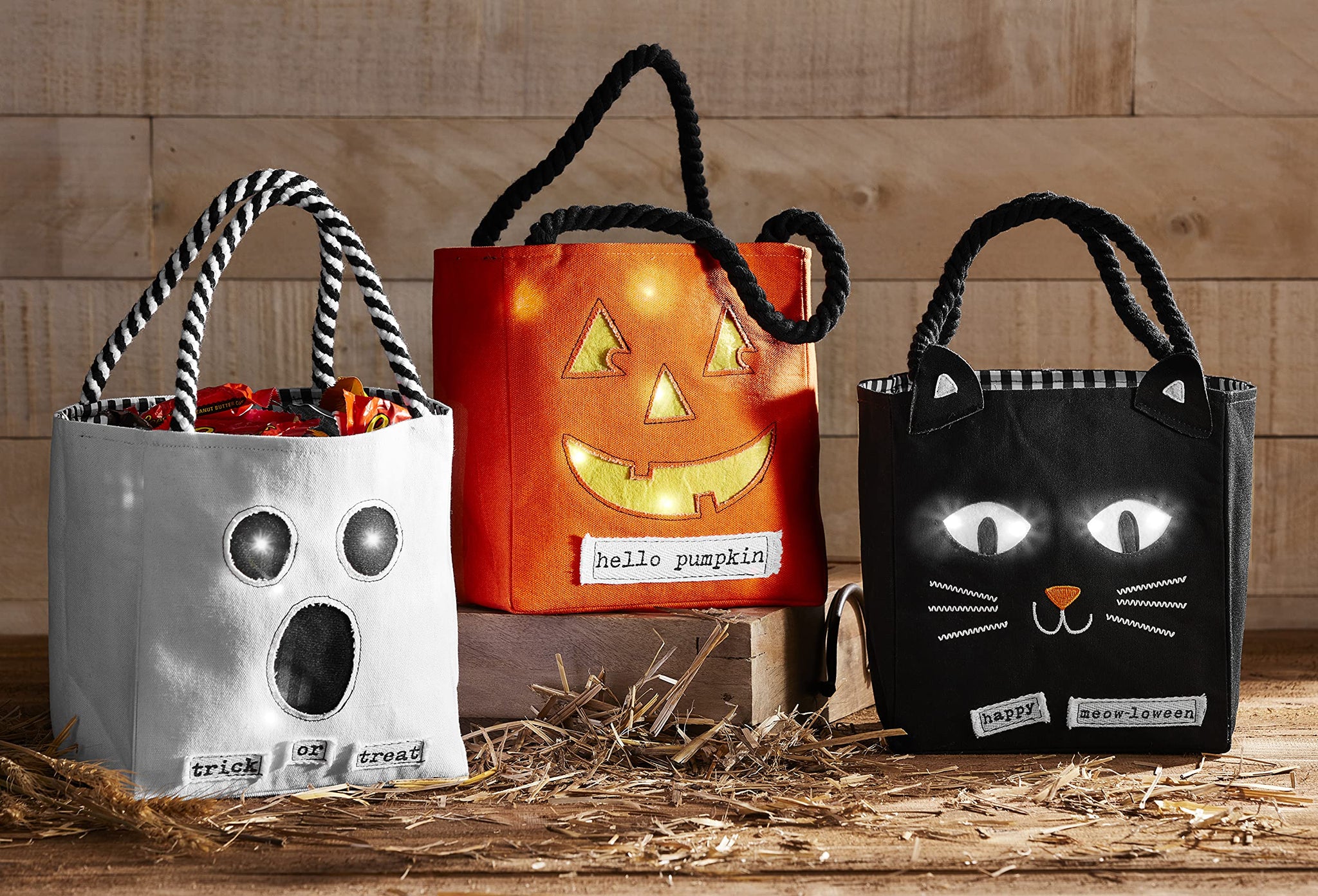 Mud Pie Children's Halloween LED Light Up Treat-or-Treat Candy Bag, Cat