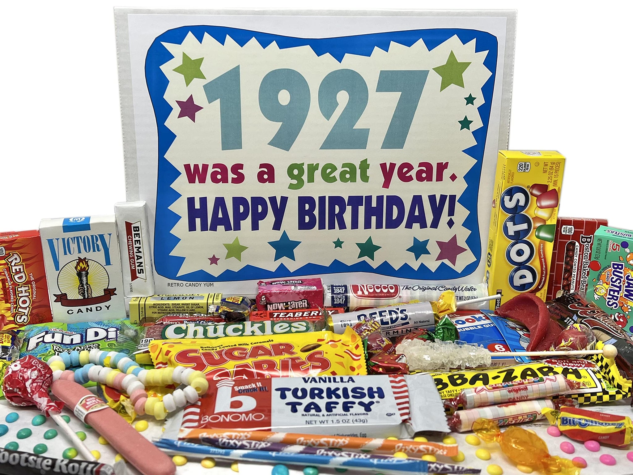 RETRO CANDY YUM ~ 1927 99th Birthday Gift Box of Nostalgic Retro Candy from Childhood for 99 Year Old Man or Woman Born 1927