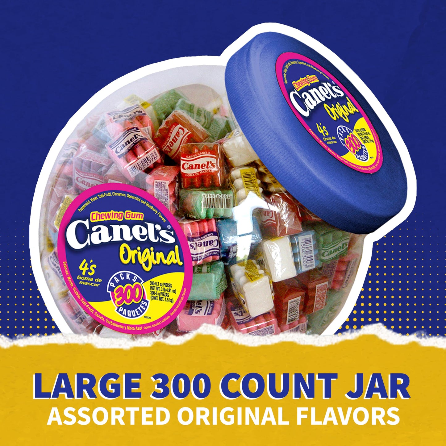 Canel’s Assorted Chewing Gum, 4 Piece Packs in Original Flavors, for Parties and Sharing, 300 Count Jar (Pack of 1)