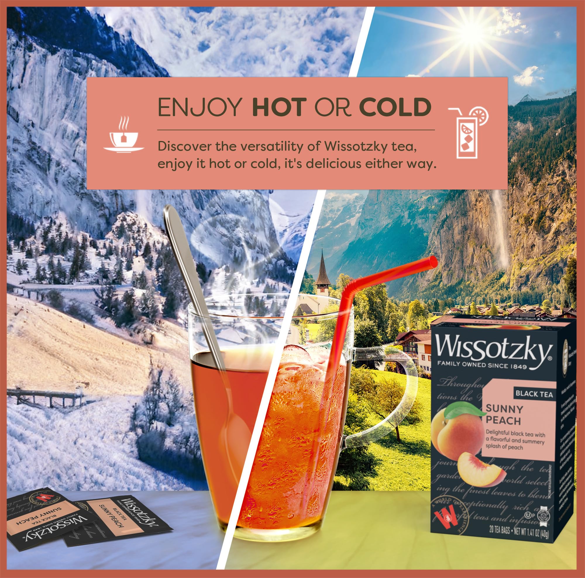 Wissotzky Sunny Peach Black Tea, 20 Tea Bags | Antioxidant Rich | Fruity Delight | Black Tea Bags