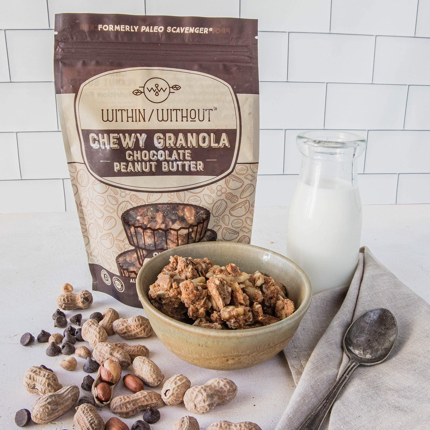 Dark Chocolate Peanut Butter Grain Free Granola by Within/Without | Certified Paleo and Keto Diet Friendly Chewy Granola | Naturally Gluten Free Low