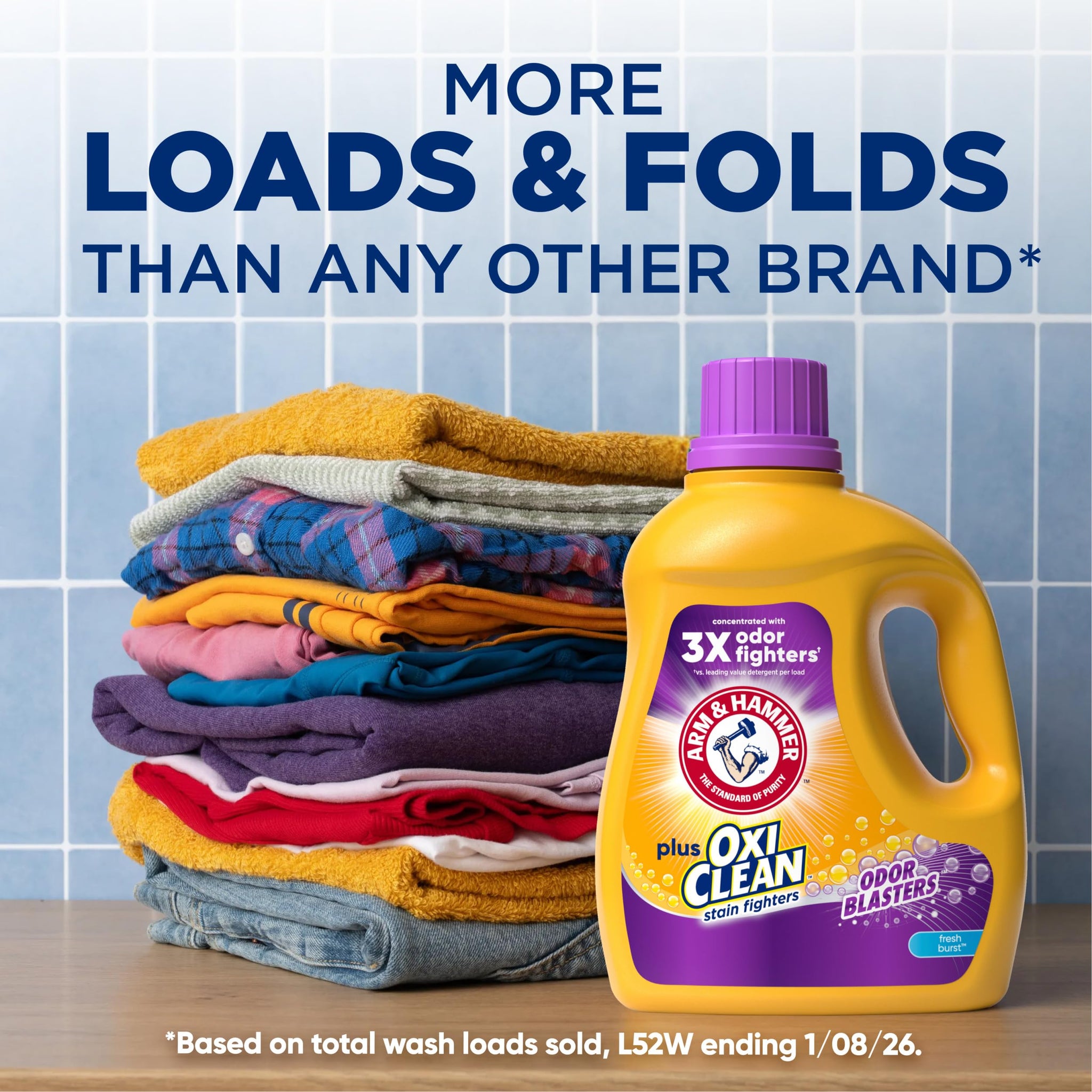 ARM & HAMMER Plus OxiClean with Odor Blasters Liquid Laundry Detergent, Laundry Odor Remover, Attacks Stains, Fresh Burst Scent, 154 Loads, 200.2 Fl