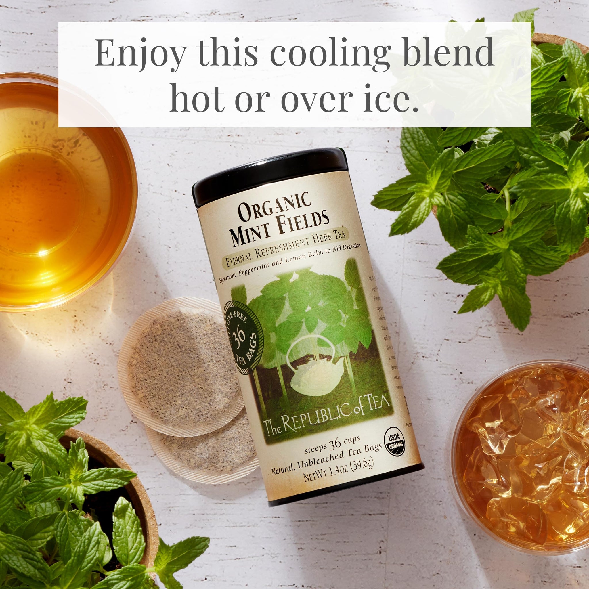 The Republic of Tea - Organic Mint Fields Herbal Tea Bags, Caffeine Free, 36 Servings