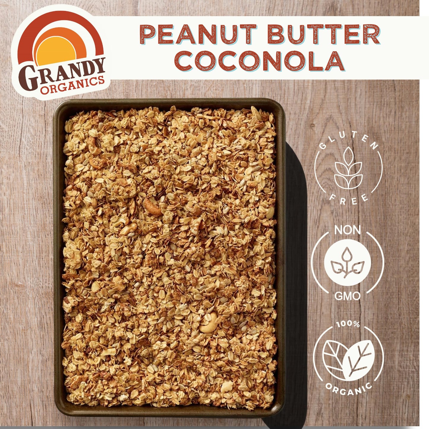 Grandy Organics Peanut Butter Coconola - Certified Organic Grain Free Granola - 10g Protein - Gluten Free, Non GMO, Vegan & Paleo Friendly - Peanuts