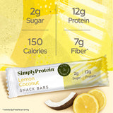 SimplyProtein Lemon Coconut Snack Bars, Naturally Flavored, 12g Protein, 7g Fiber, Low Sugar, Plant-Based, Kosher, Gluten Free & Non-GMO, 8 Count