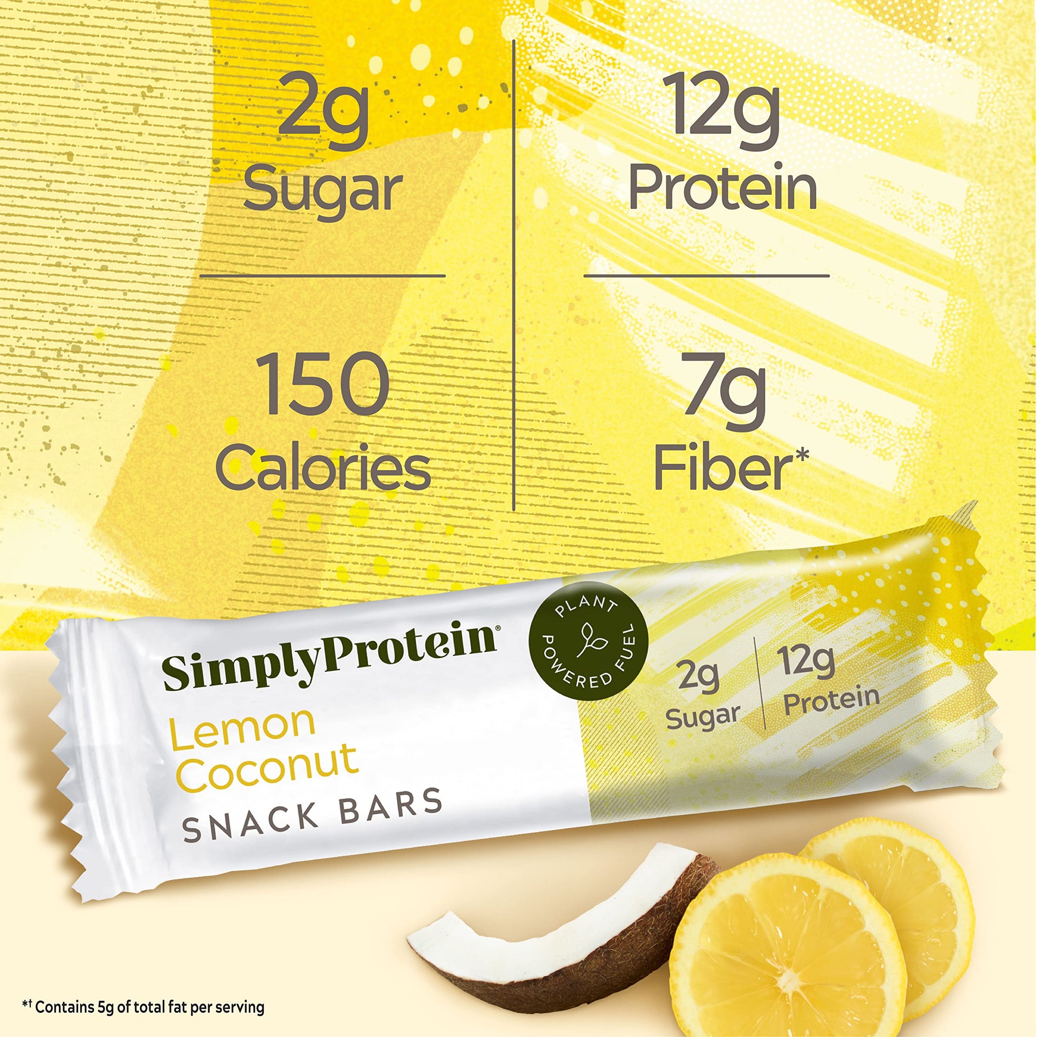 SimplyProtein Lemon Coconut Snack Bars, Naturally Flavored, 12g Protein, 7g Fiber, Low Sugar, Plant-Based, Kosher, Gluten Free & Non-GMO, 8 Count
