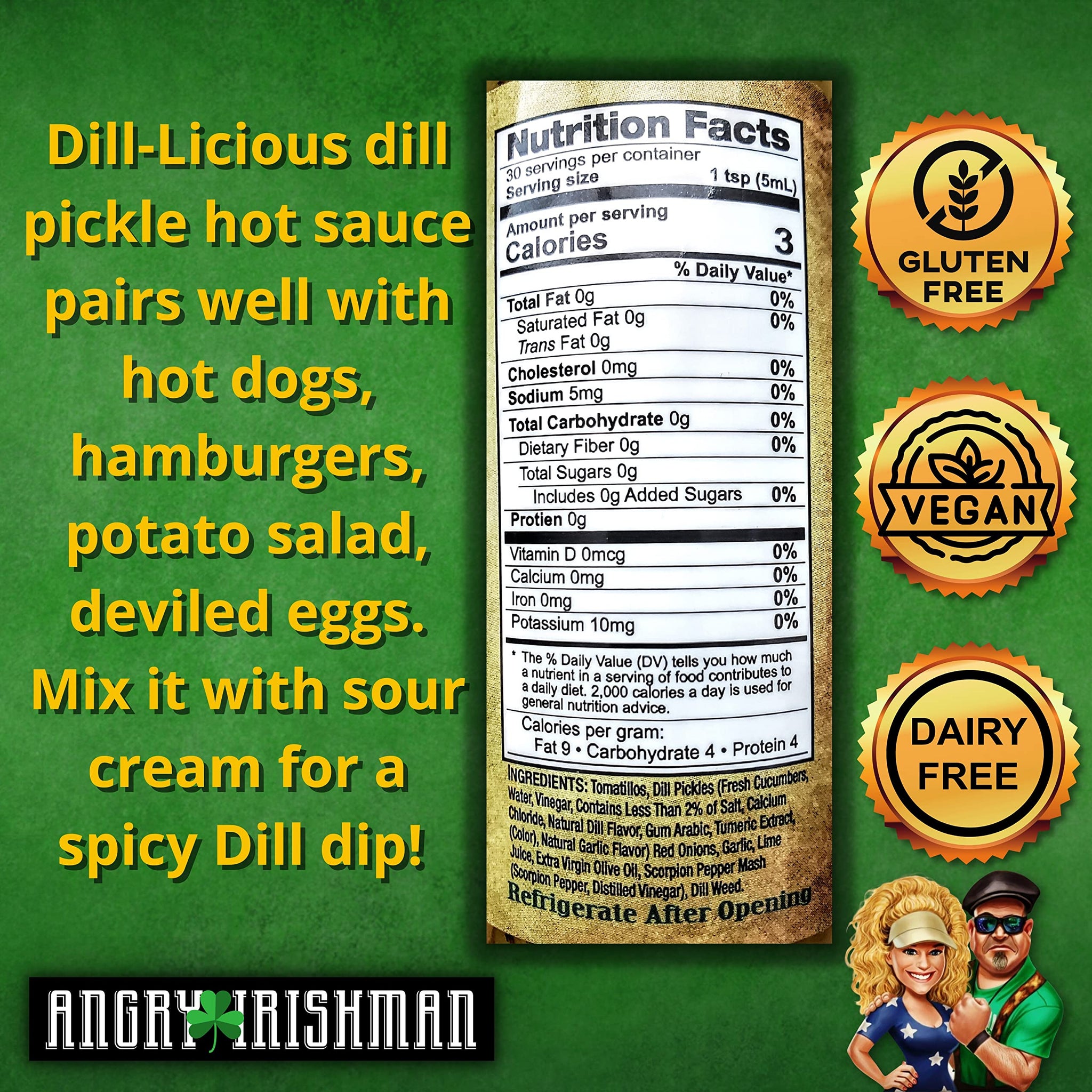 Dill-licious Dill Pickle Hot Sauce Medium Heat, Made with Fresh Scorpion Peppers, Garlic and Onions, Small Batch & Handmade in the USA, No