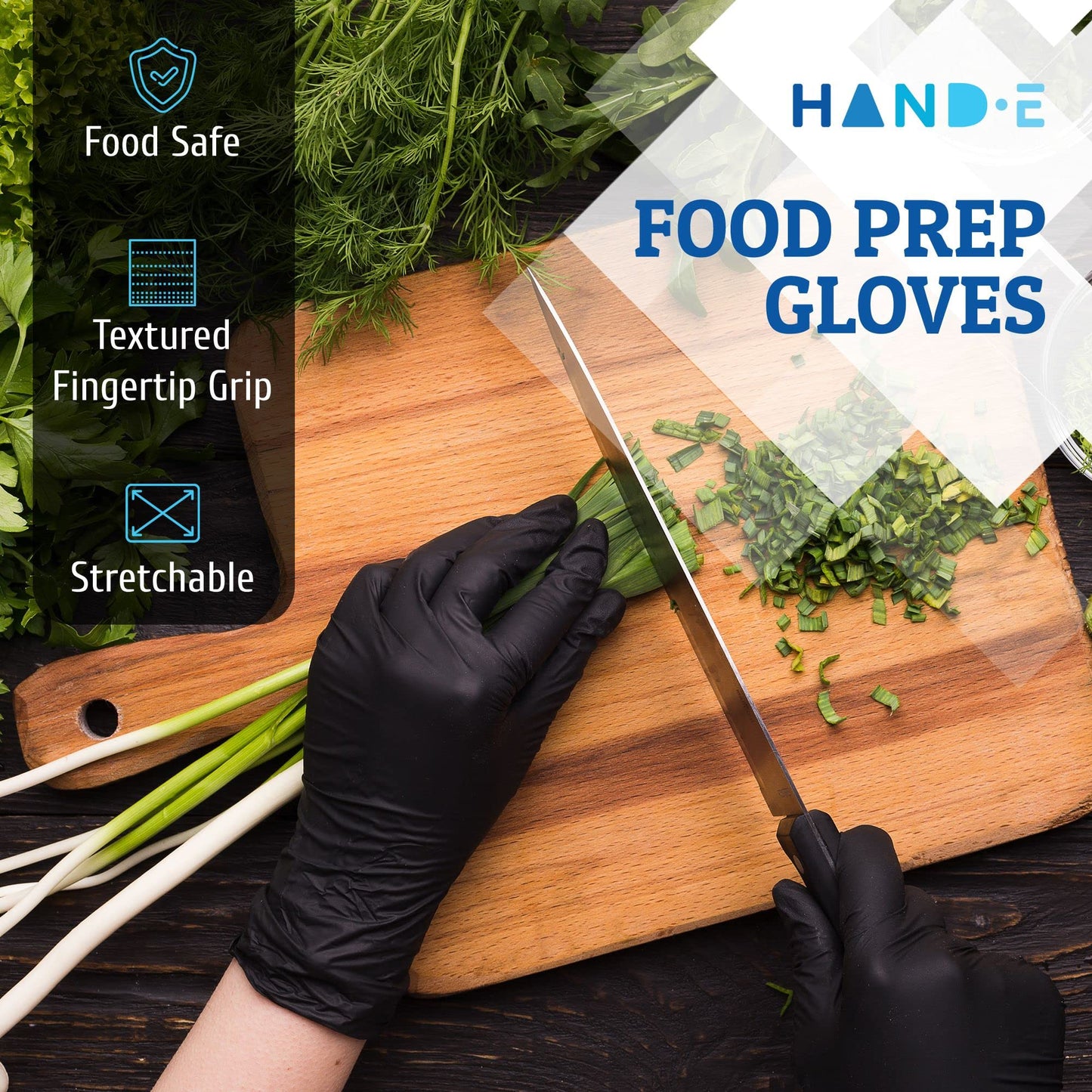 Black Nitrile Gloves Disposable, 100 Ct, 3 Mil, Food Safe, Textured, Tear Resistant, Latex & Powder Free for Cooking, Tattoo, Hair Dye, Food Prep