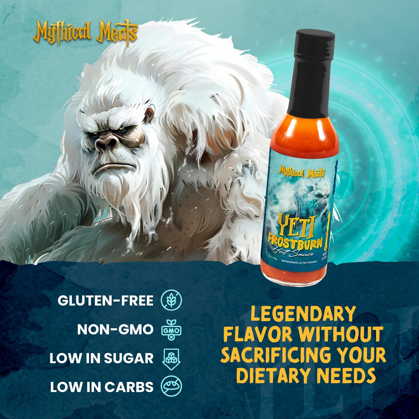 Mythical Meats Yeti Frostburn Hot Sauce - Sweet Onion & Habanero Blend, Gluten Free, Non GMO, 5/10 Heat