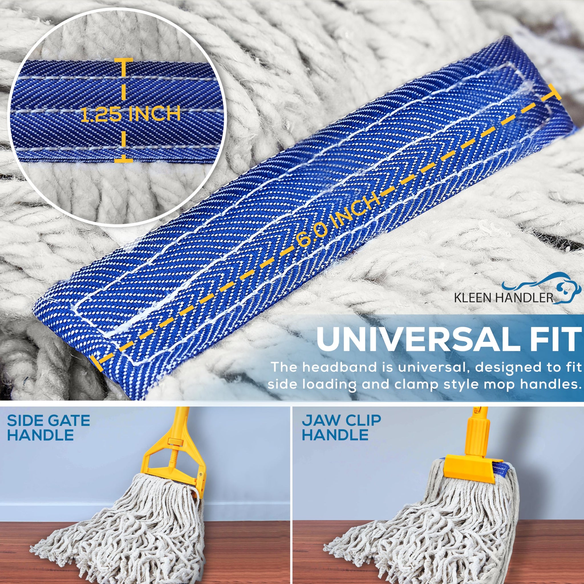 Pack of 3 Cut End Cotton Mop Head Replacement, 1.25-inch Universal Headband, Wet Mop Refills, Natural, 16 Oz