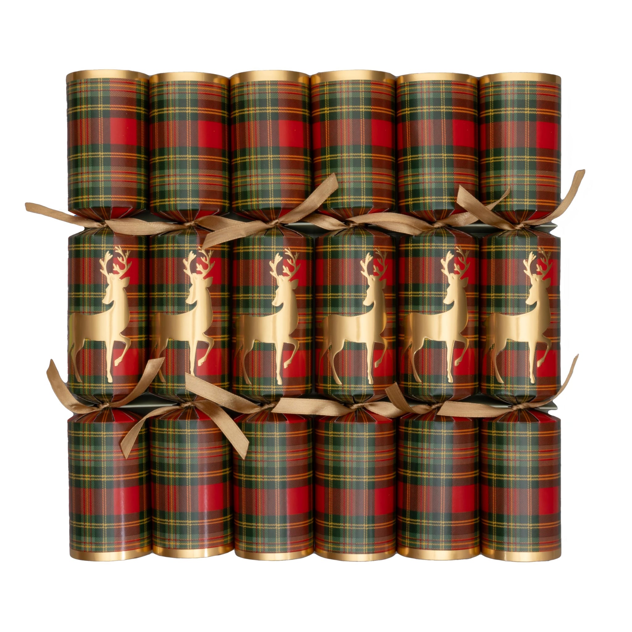 Caspari Reindeer Tartan Celebration Party Favors - Includes 6 Luxury Paper Favors with Surprise Trinkets, Crowns & Jokes